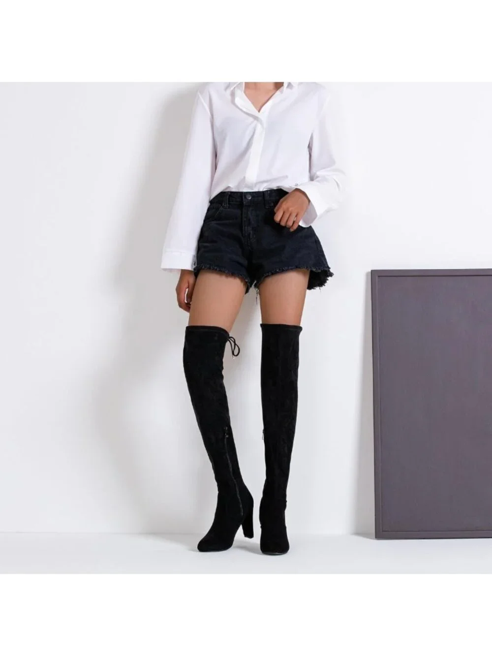 Chic Suede Thigh High Over-the-Knee Boots with Stylish Block Heel - Size